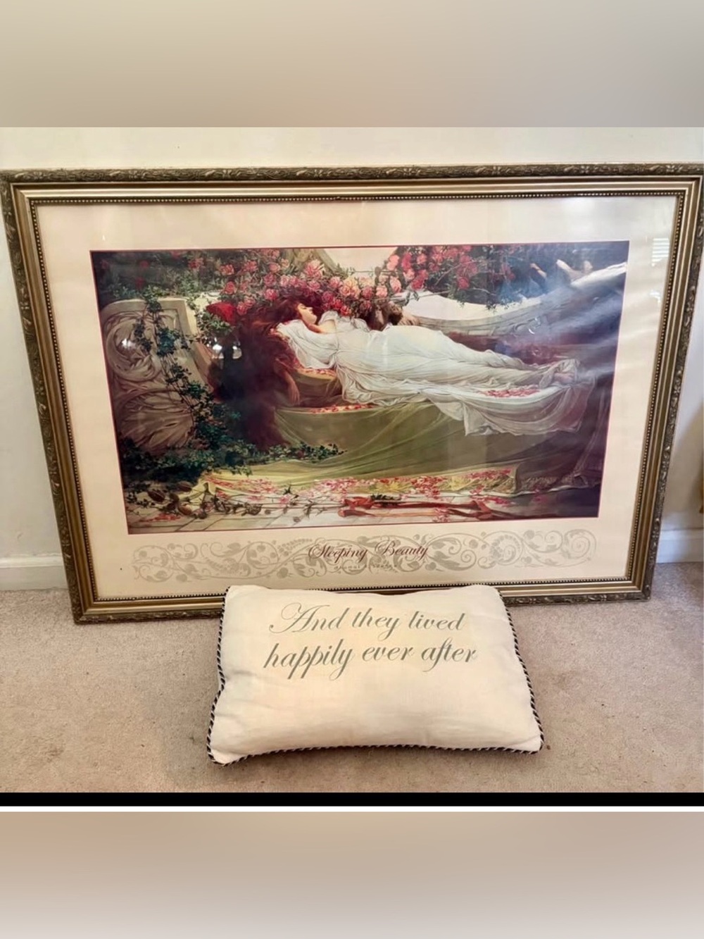 Sleeping Beauty Art Print Framed Spence +  Happily Ever After Pillow PICK UP ONL